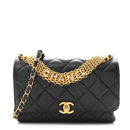 Chanel Lambskin Quilted CC Crystal Logo Chain Flap Black 1 of 11