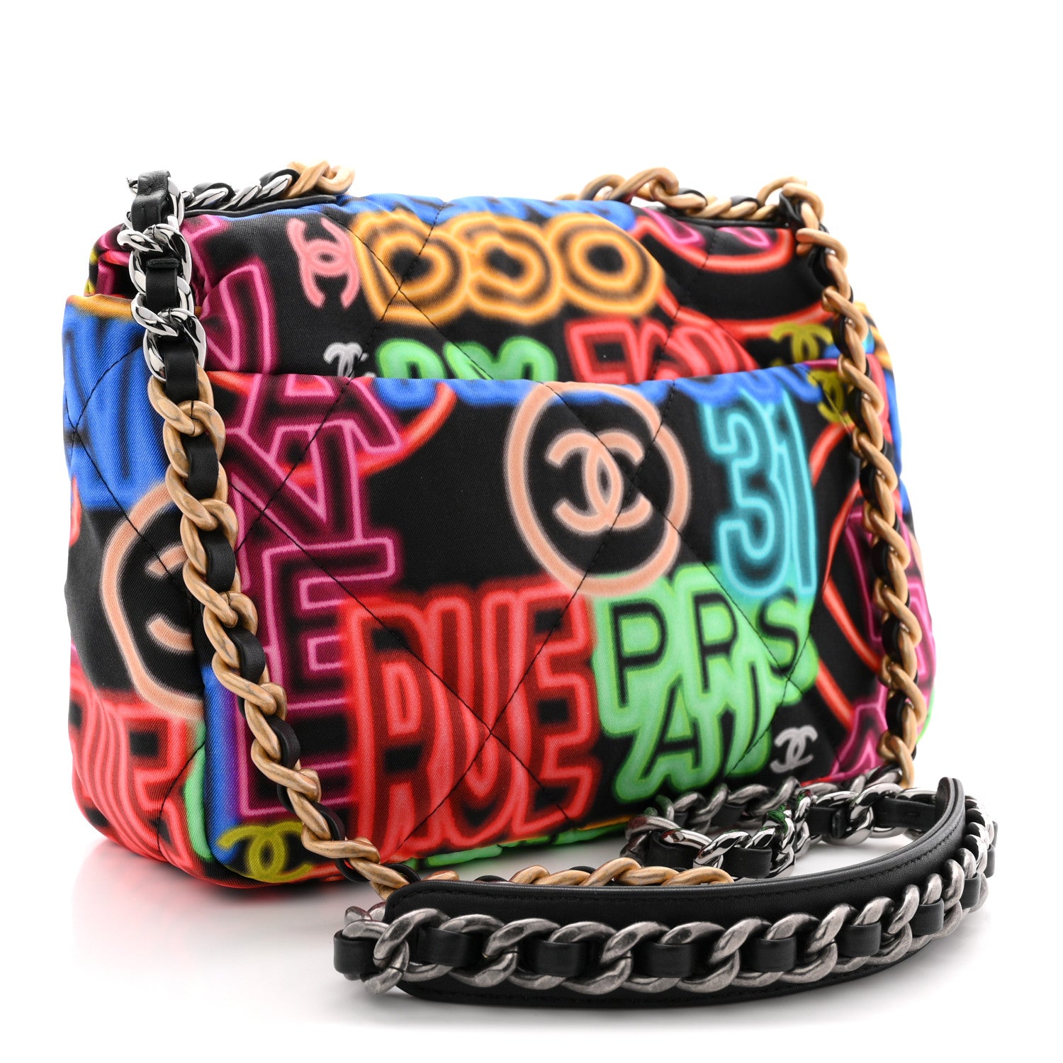 Chanel Fabric Printed Medium Chanel 19 Flap Black Multicolor 3 of 10