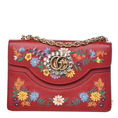 Gucci Textured Calfskin Embroidered Small Shoulder Bag Hibiscus Red Multicolor 1 of 10