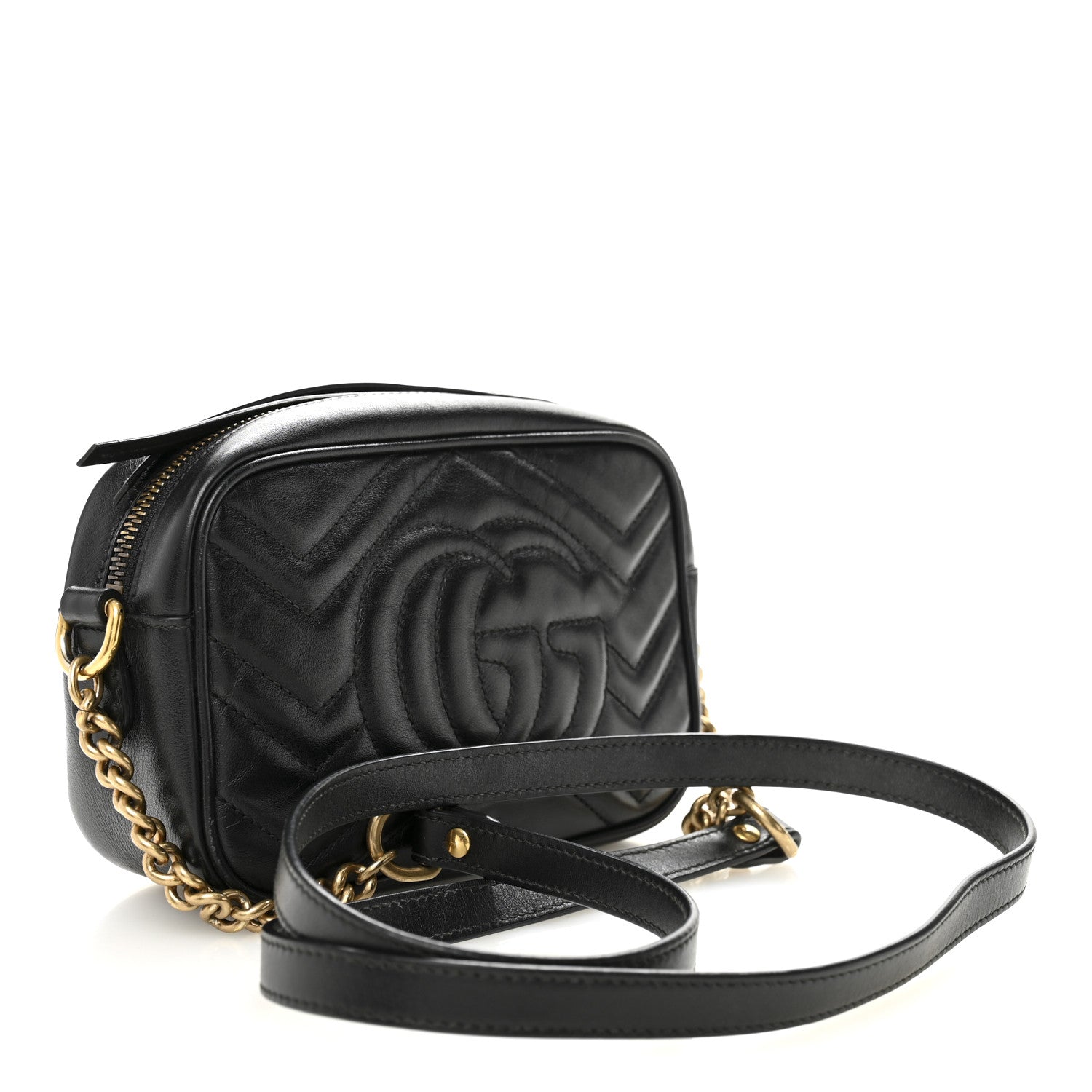Gucci Calfskin Matelasse Mini GG Marmont Chain Shoulder Bag Black 3 of 10