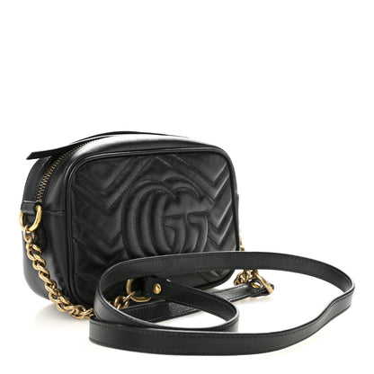 Gucci Calfskin Matelasse Mini GG Marmont Chain Shoulder Bag Black 3 of 10