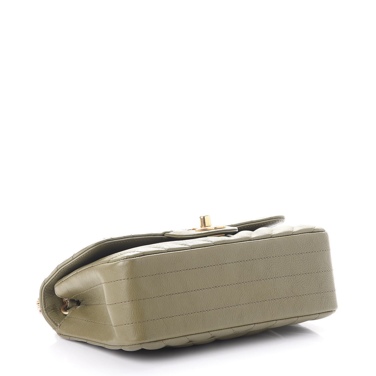 Calfskin Chevron Quilted Mini Rectangular Flap Khaki