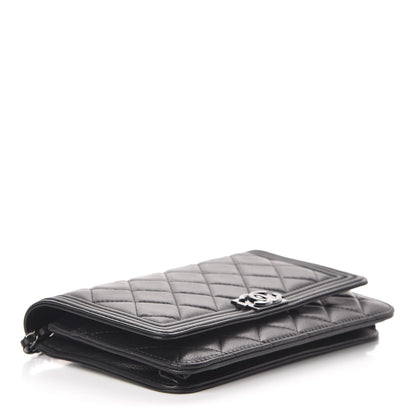 Chanel Calfskin Quilted Boy Wallet On Chain WOC So Black 4 of 17