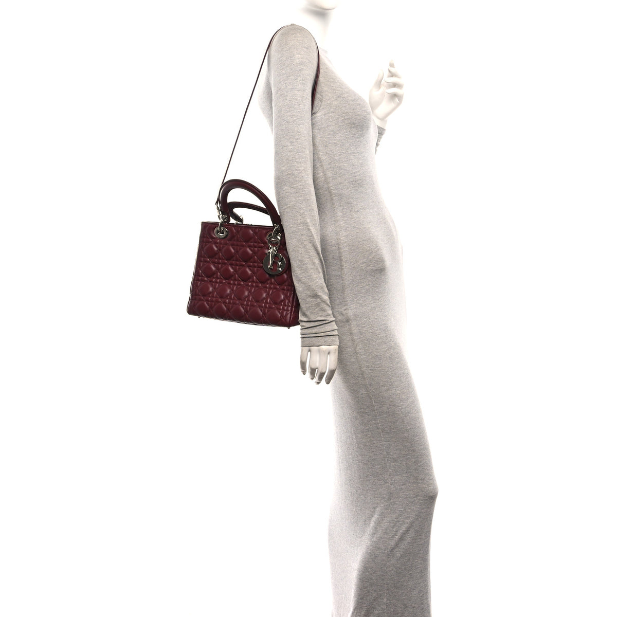 Lambskin Cannage Medium Lady Dior Burgundy