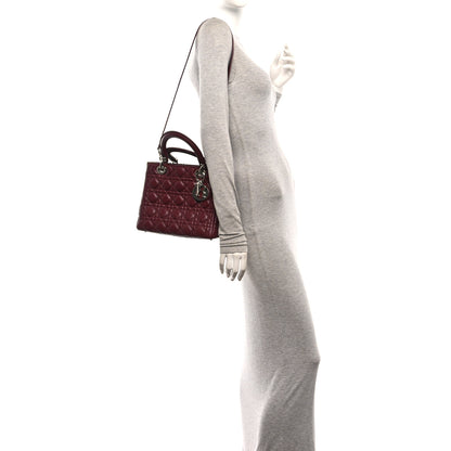 Christian Dior Lambskin Cannage Medium Lady Dior Burgundy 2 of 10