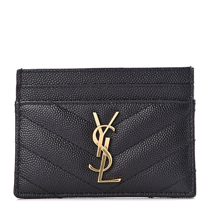 Saint Laurent Grain De Poudre Matelasse Chevron Monogram Credit Card Case Black 1 of 13