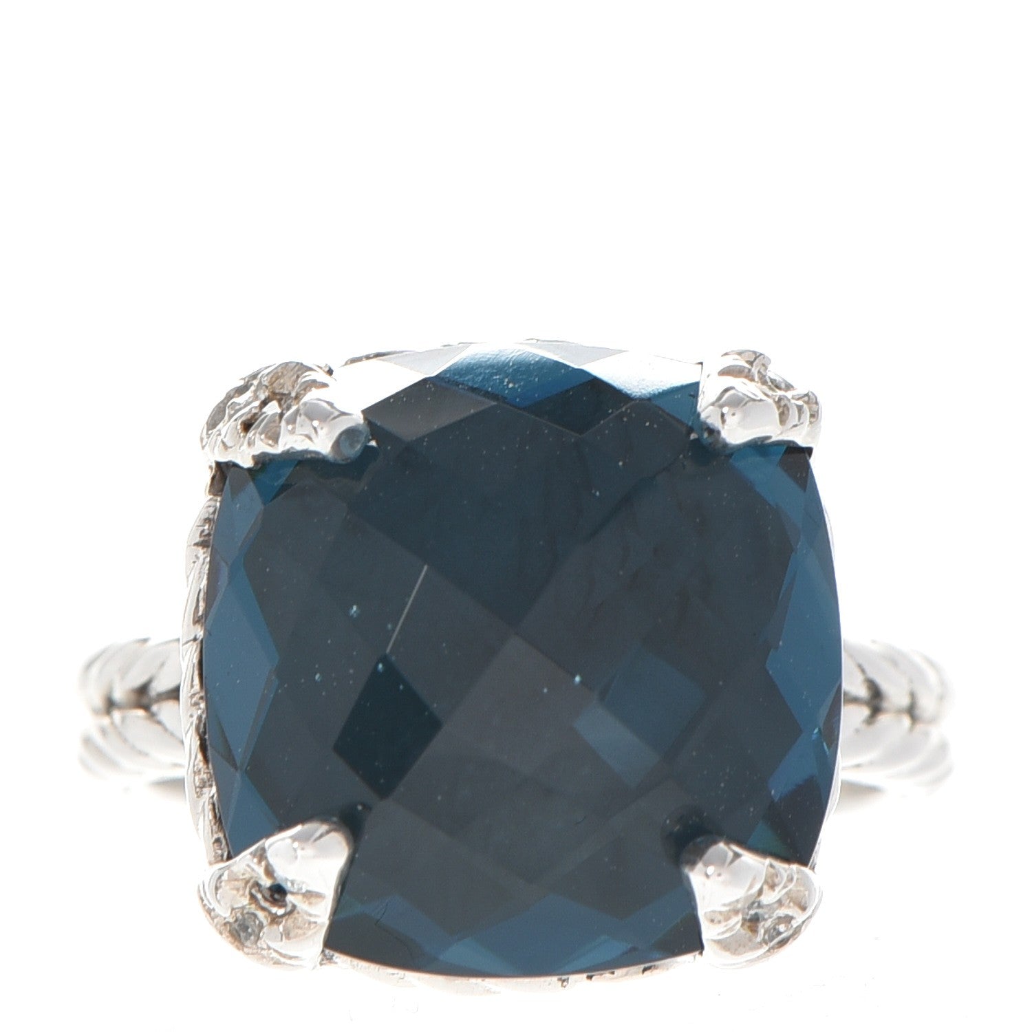 David Yurman Sterling Silver Diamond Hampton Blue Topaz 14mm Chatelaine Ring 50 5.5 1 of 5