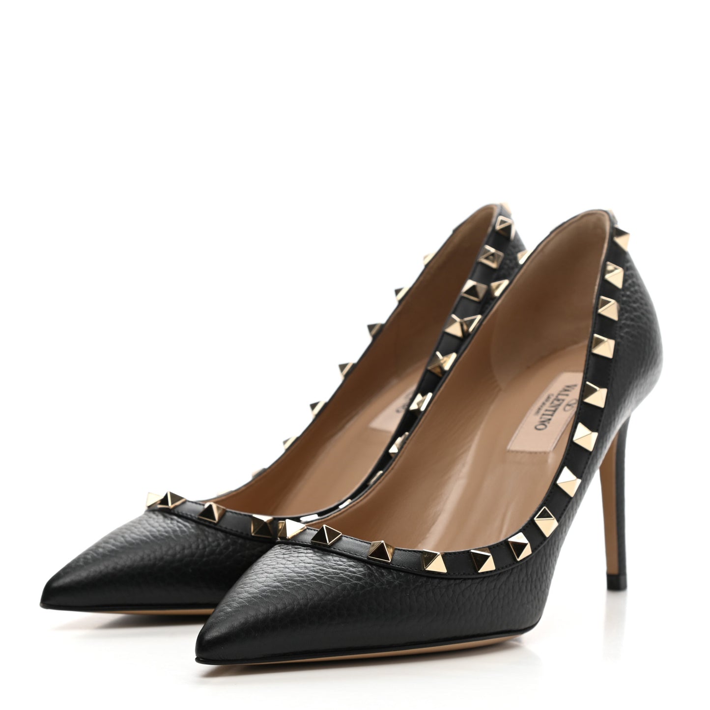 Pebbled Calfskin Rockstud 85mm Pumps 36.5 Black