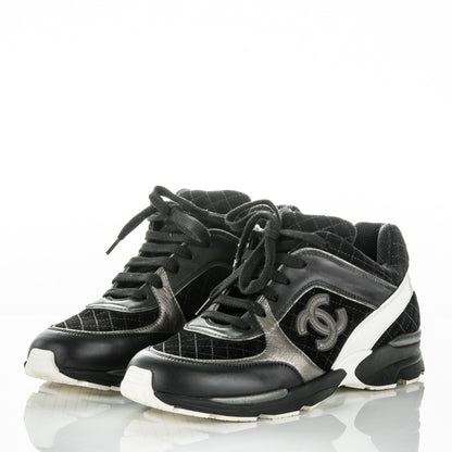 Chanel Suede Quilted CC Sneakers 40.5 Black White 3 of 7