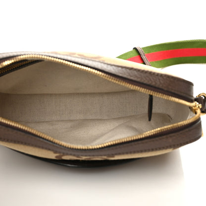 Gucci Monogram Jumbo GG Textured Dollar Calfskin Web Messenger Shoulder Bag Camel Ebony New Acero 7 of 10