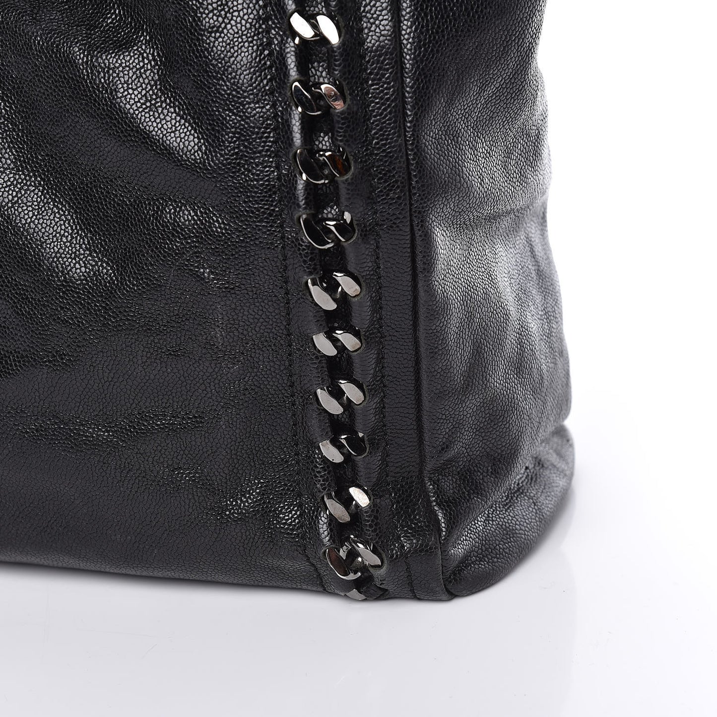 Glazed Calfskin Large Modern Chain Tote Black