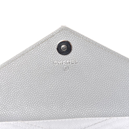 Chanel Caviar Chevron Quilted Large Gusset Flap Wallet Grey 7 of 17