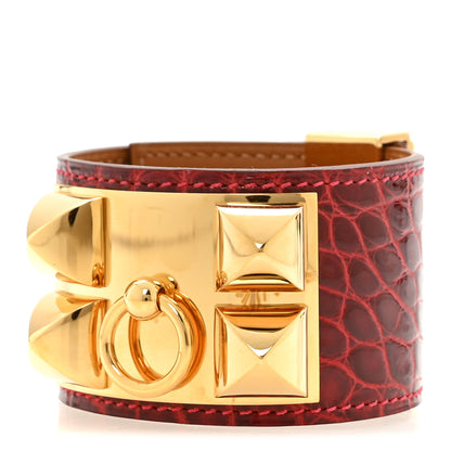 Hermes Shiny Alligator Collier De Chien CDC Bracelet S Rouge H 1 of 5