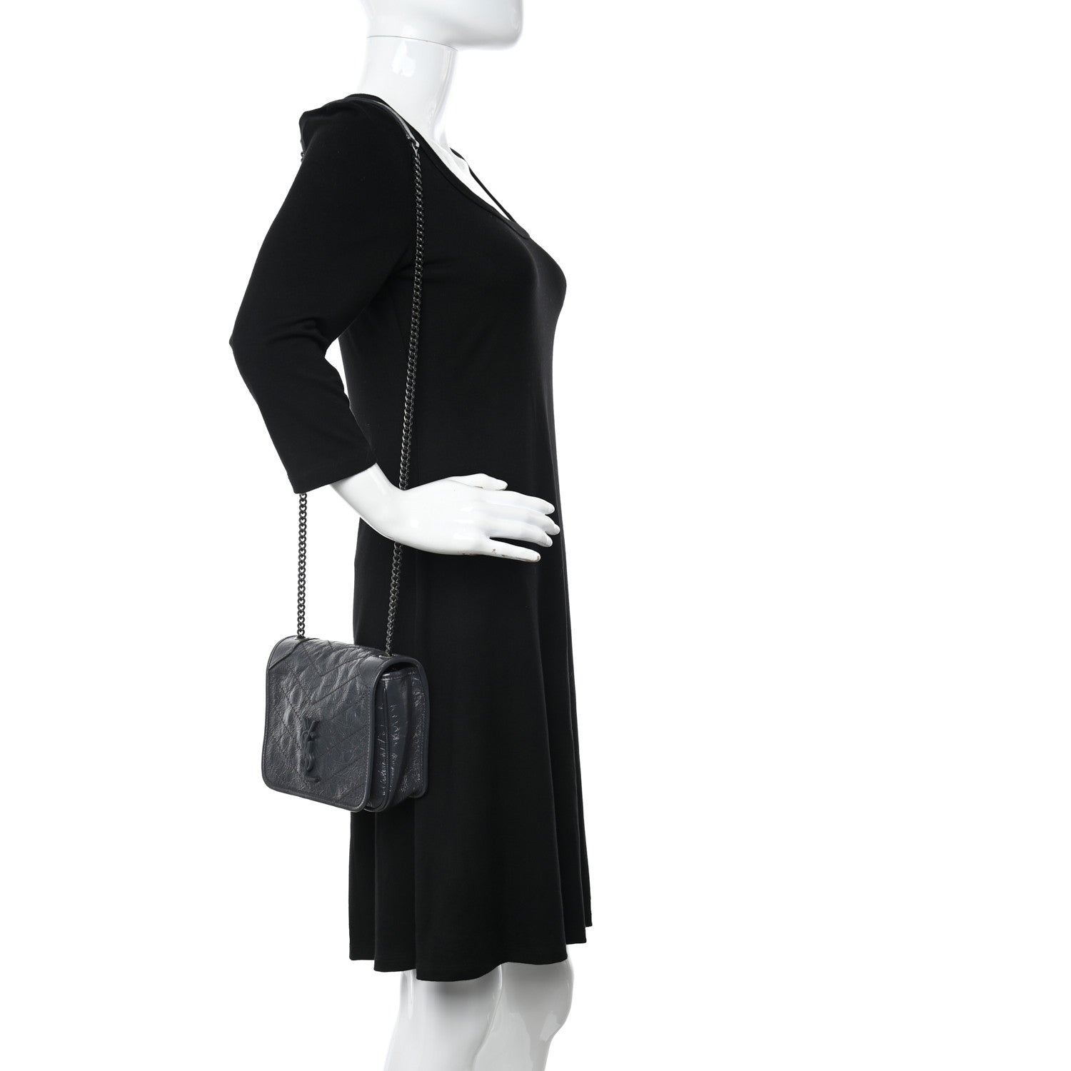 Saint Laurent Crinkled Calfskin Matelasse Monogram Niki Chain Wallet Storm 2 of 10