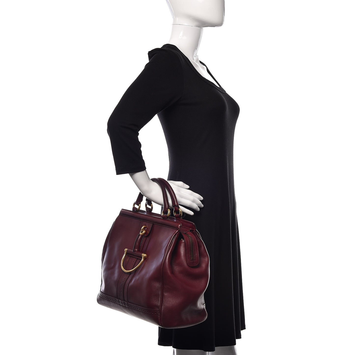 Calfskin Duilio Brogue Top Handle Bag Burgundy