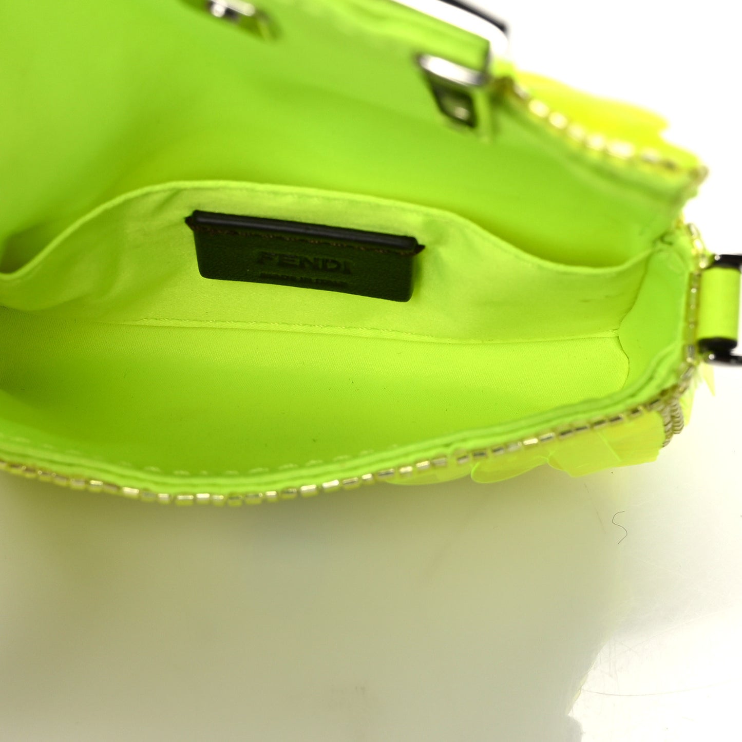 Transparent Paillettes Vitello King Nano Maxi Buckle Baguette Charm Yellow Fluo