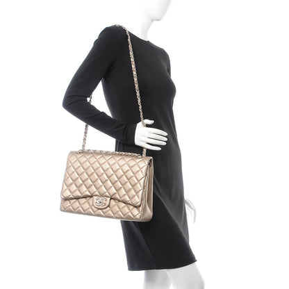 Chanel Metallic Lambskin Quilted Maxi Double Flap Light Gold 3 of 8