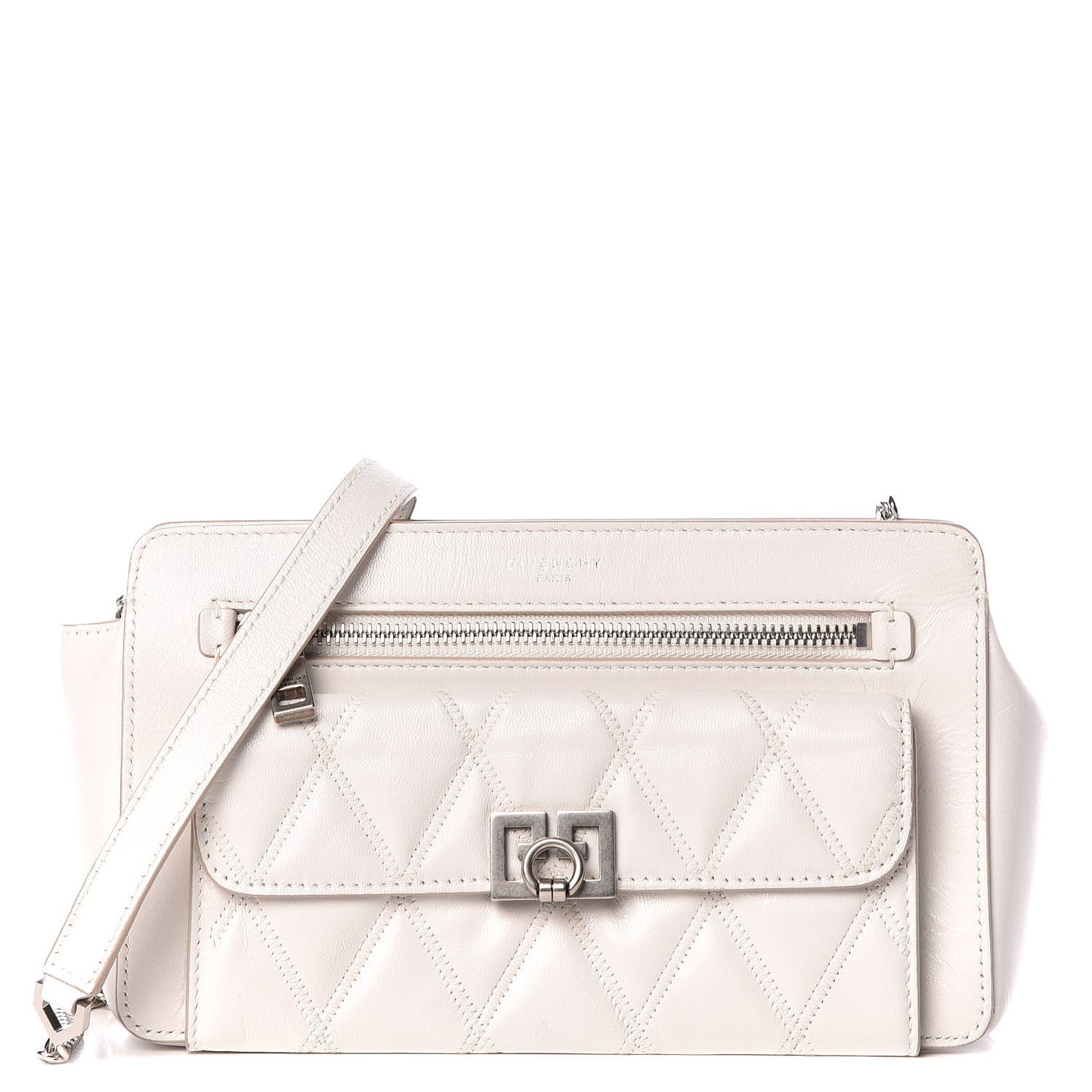 Goatskin Quilted Pocket Crossbody Off White