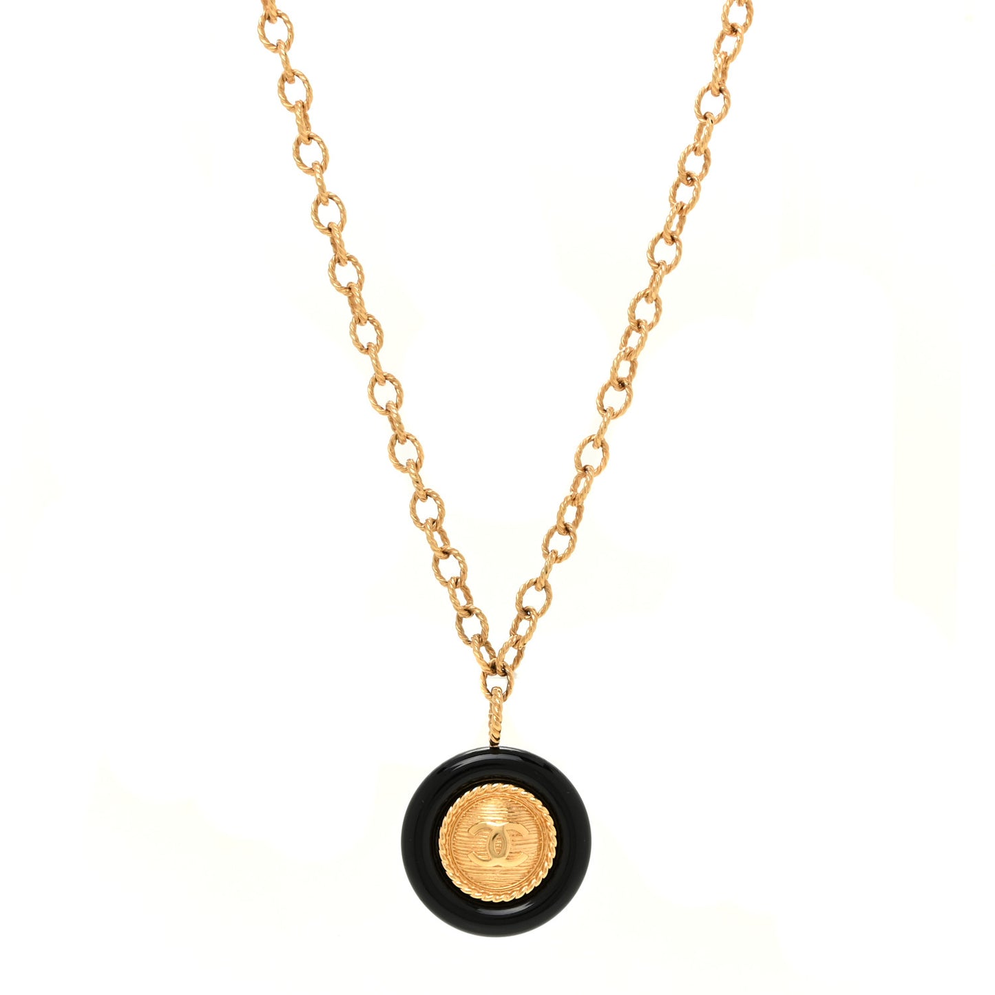Resin Chain CC Pendant Necklace Gold Black