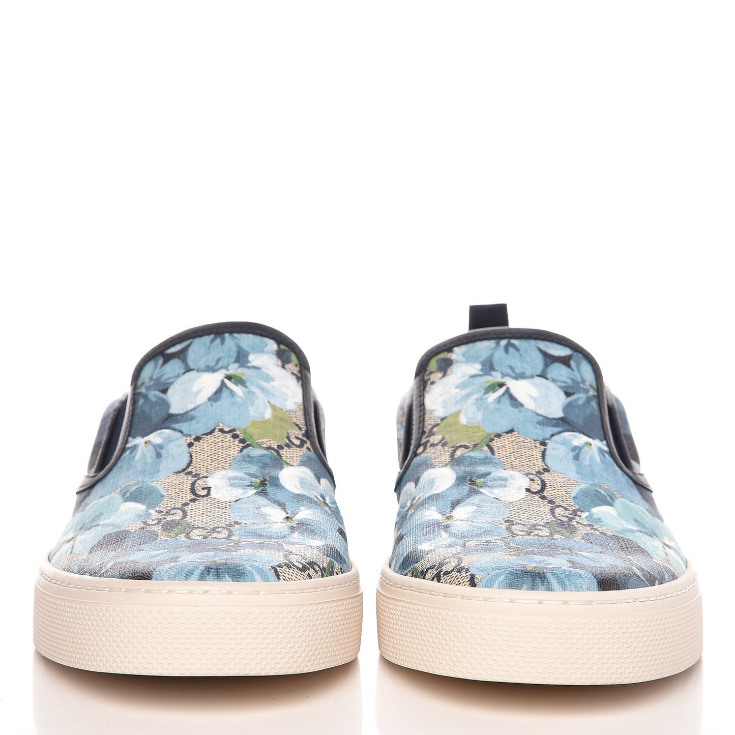 GG Supreme Monogram Blooms Mens Dublin Slip On Sneakers 7 Beige Blue Navy