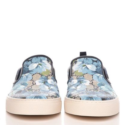 Gucci GG Supreme Monogram Blooms Mens Dublin Slip On Sneakers 7 Beige Blue Navy 3 of 9
