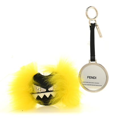 Fendi Fox Mink Fur Mirror Monster Bag Bug Charm Black Yellow 4 of 5