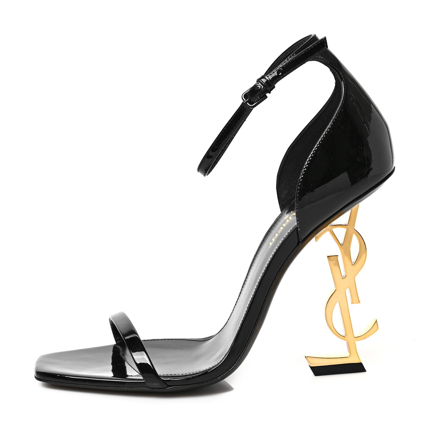 Patent Calfskin Opyum 110 Sandals 38.5 Black Gold