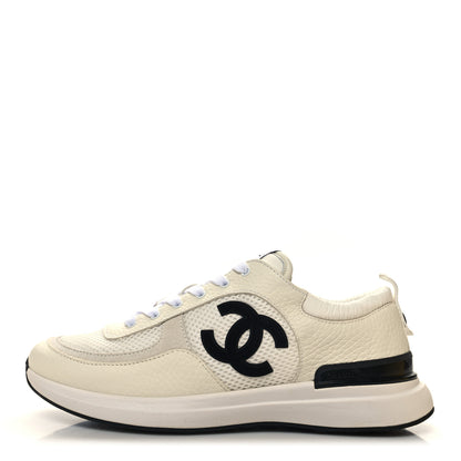 Chanel Calfskin Mesh Lycra Suede Womens Logo Sneakers 40 White 1 of 8