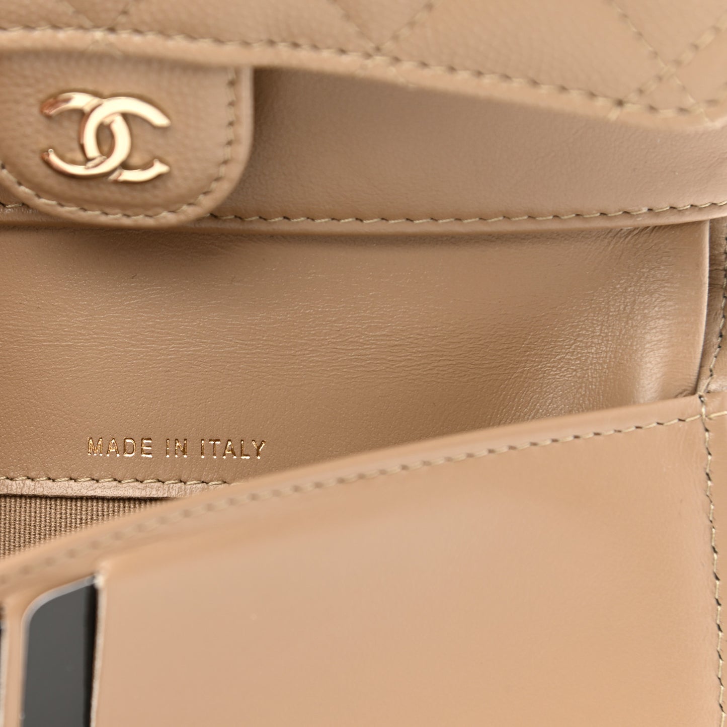 Caviar Quilted Medium Flap Wallet Beige