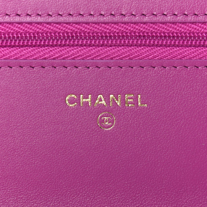 Chanel Lambskin Quilted Wallet On Chain WOC Dark Blue Pink 5 of 9