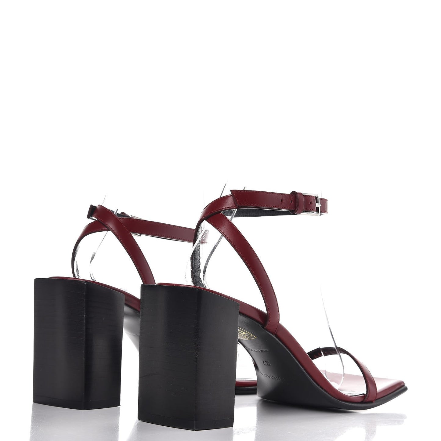 Calfskin Square Toe Sandals 37 Red Black