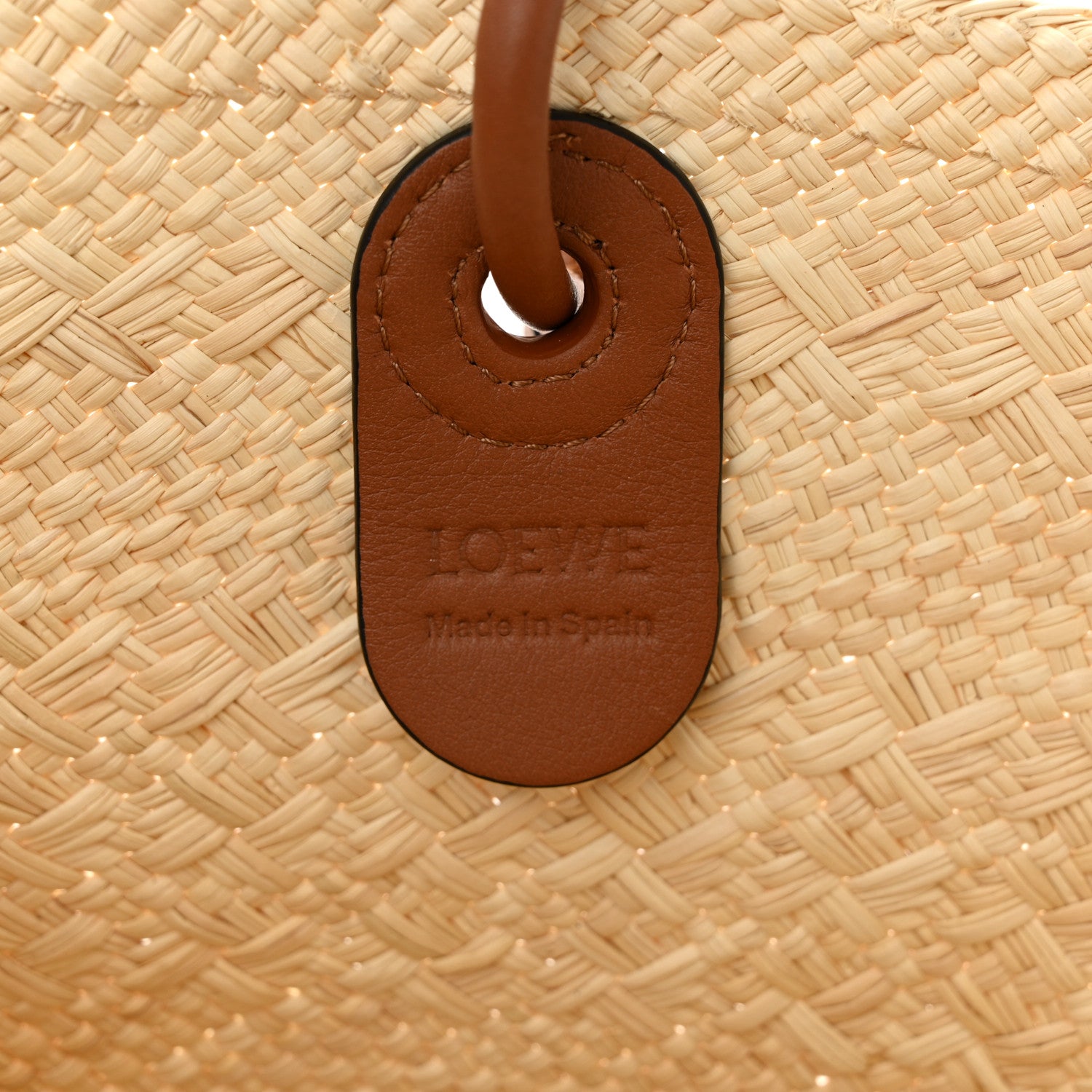 Loewe Calfskin Raffia Paulas Ibiza Small Anagram Basket Tote Bag Natural Tan 6 of 10
