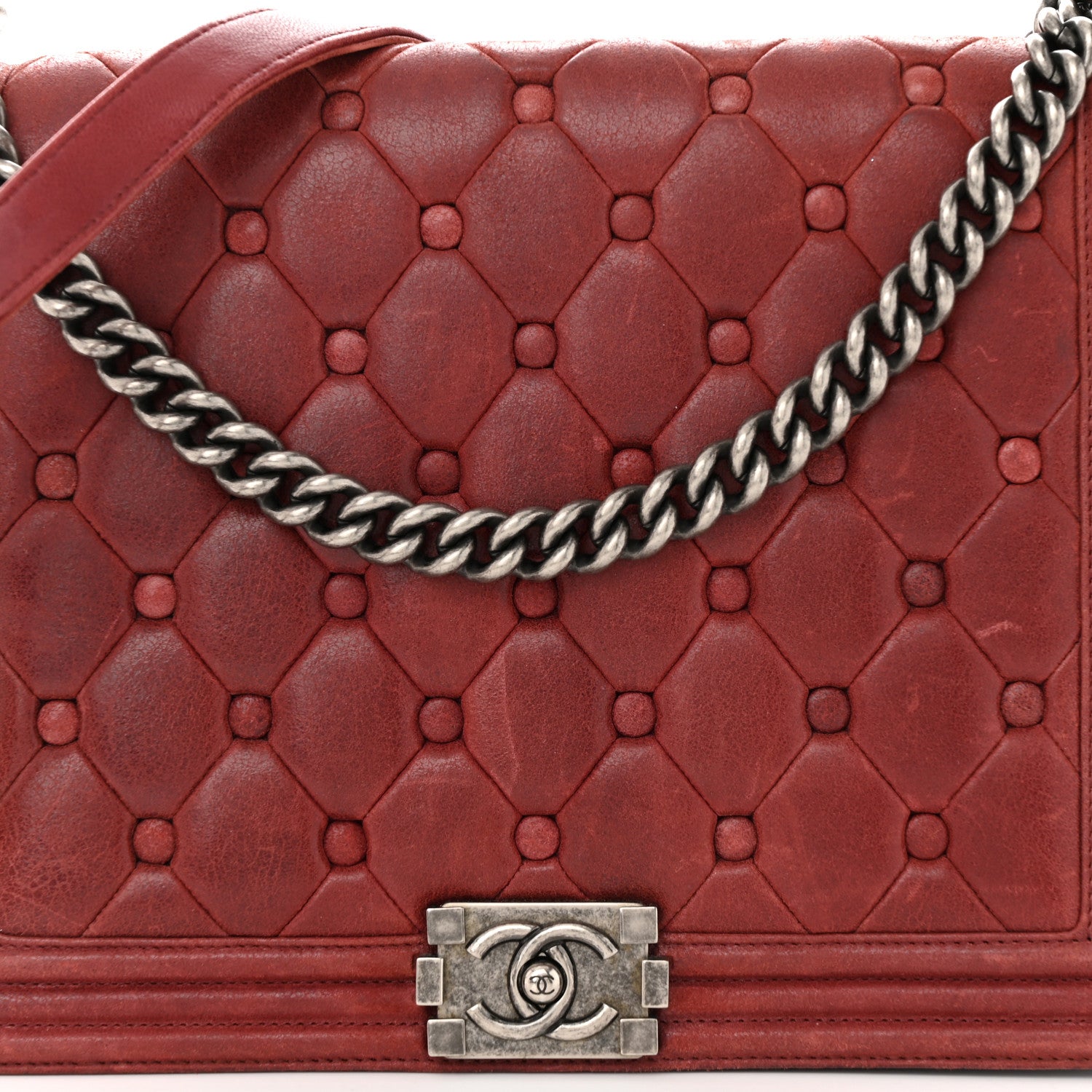 Chanel Nubuck Chesterfield Quilted Large Celtic Boy Flap Red 8 of 15