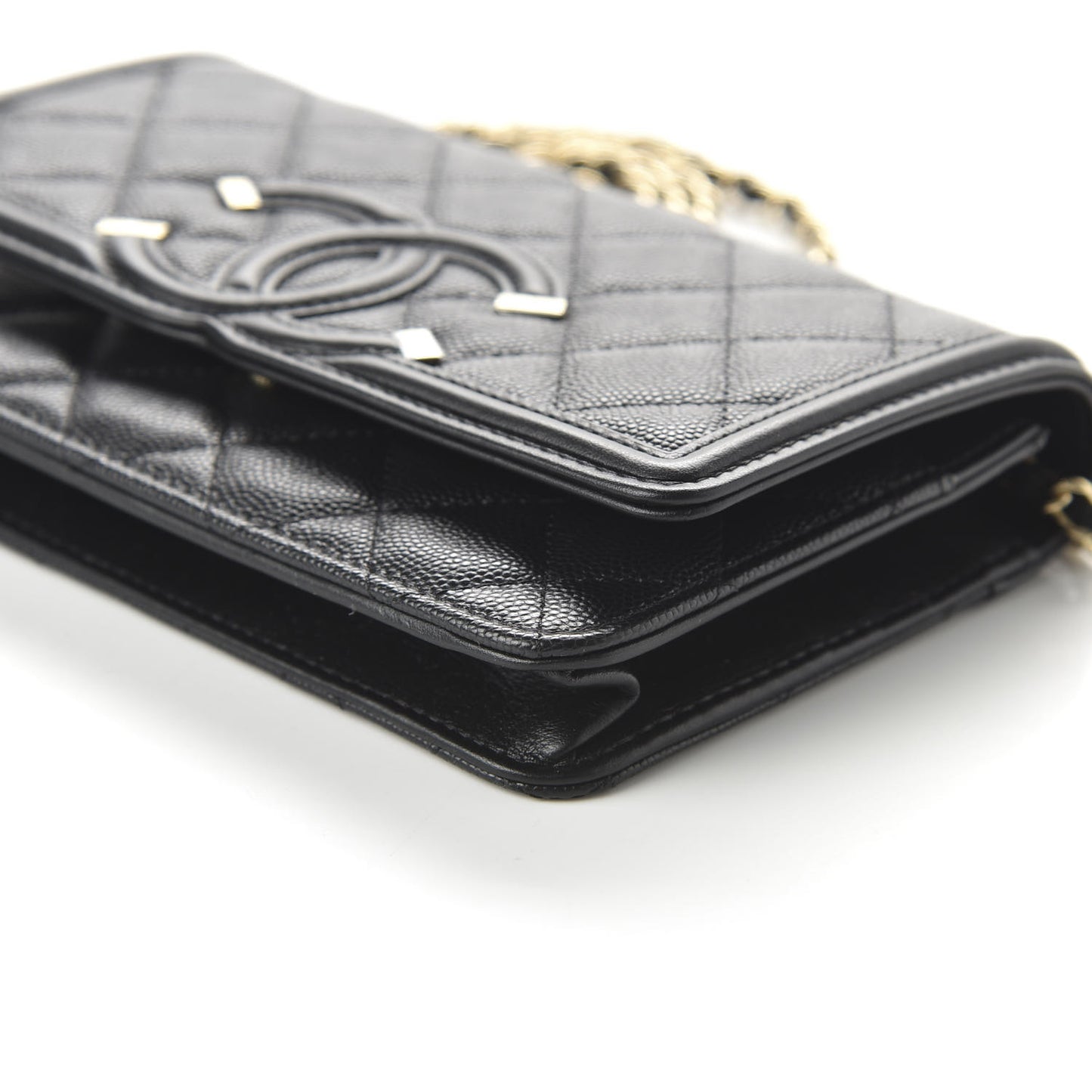 Caviar Quilted CC Filigree Wallet On Chain WOC Black