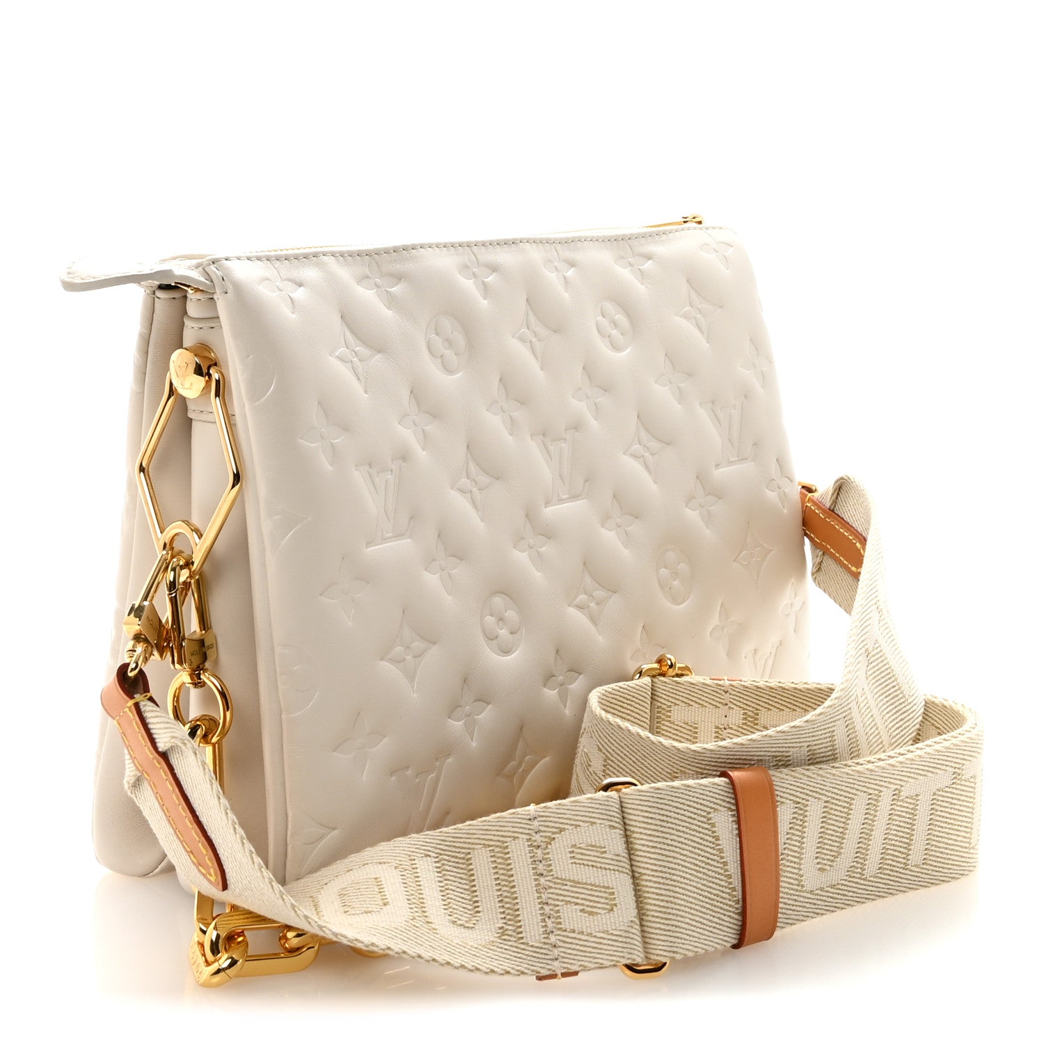 Louis Vuitton Lambskin Embossed Monogram Coussin PM White 3 of 9