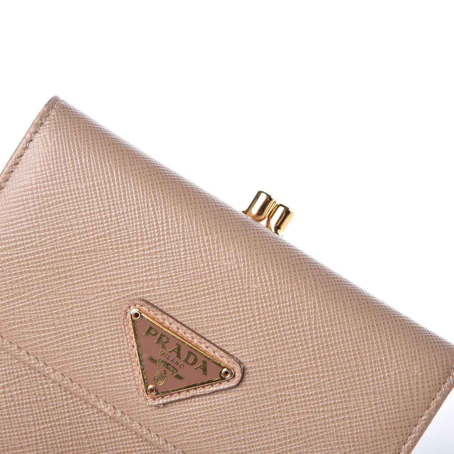 Prada Saffiano Kiss Lock Compact Wallet Cammeo 10 of 13