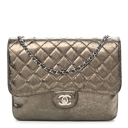 Chanel Metallic Crackled Calfskin Medium Clam's Pocket Flap Dark Silver 1 of 11