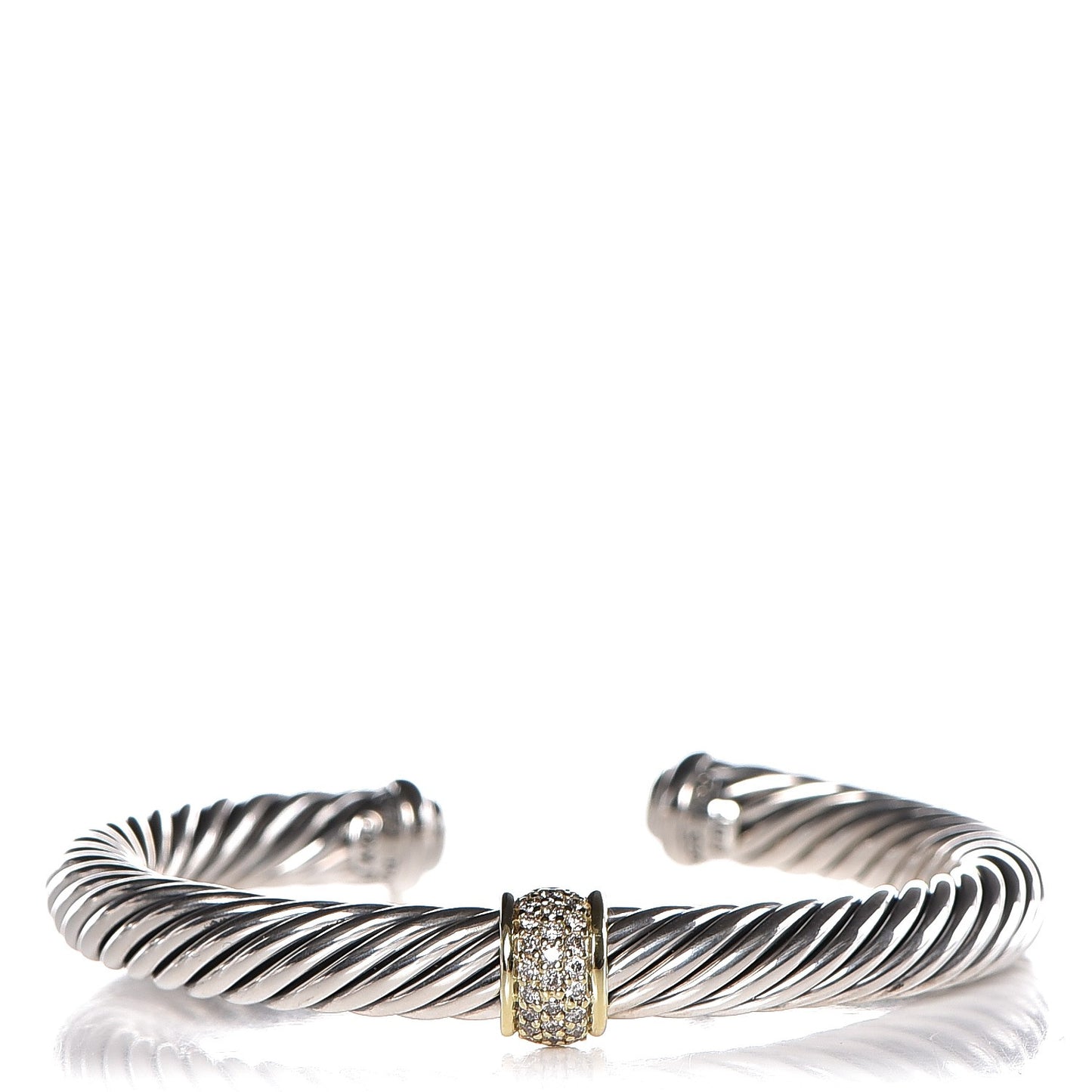 Sterling Silver 18K Yellow Gold Diamond 7mm Cable Classics Bracelet