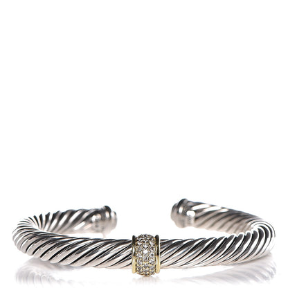 David Yurman Sterling Silver 18K Yellow Gold Diamond 7mm Cable Classics Bracelet 1 of 4