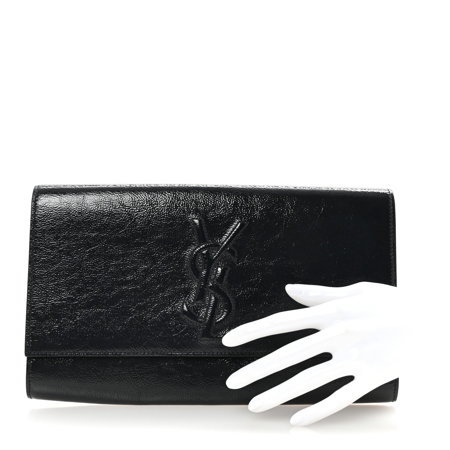 Saint Laurent Textured Patent Calfskin Monogram Large Belle De Jour Clutch Navy 2 of 6