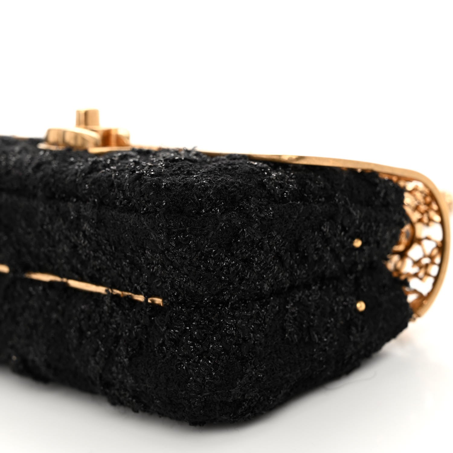 Chanel Metal Tweed Logo CC Minaudiere Flap Bag Black Gold 10 of 10