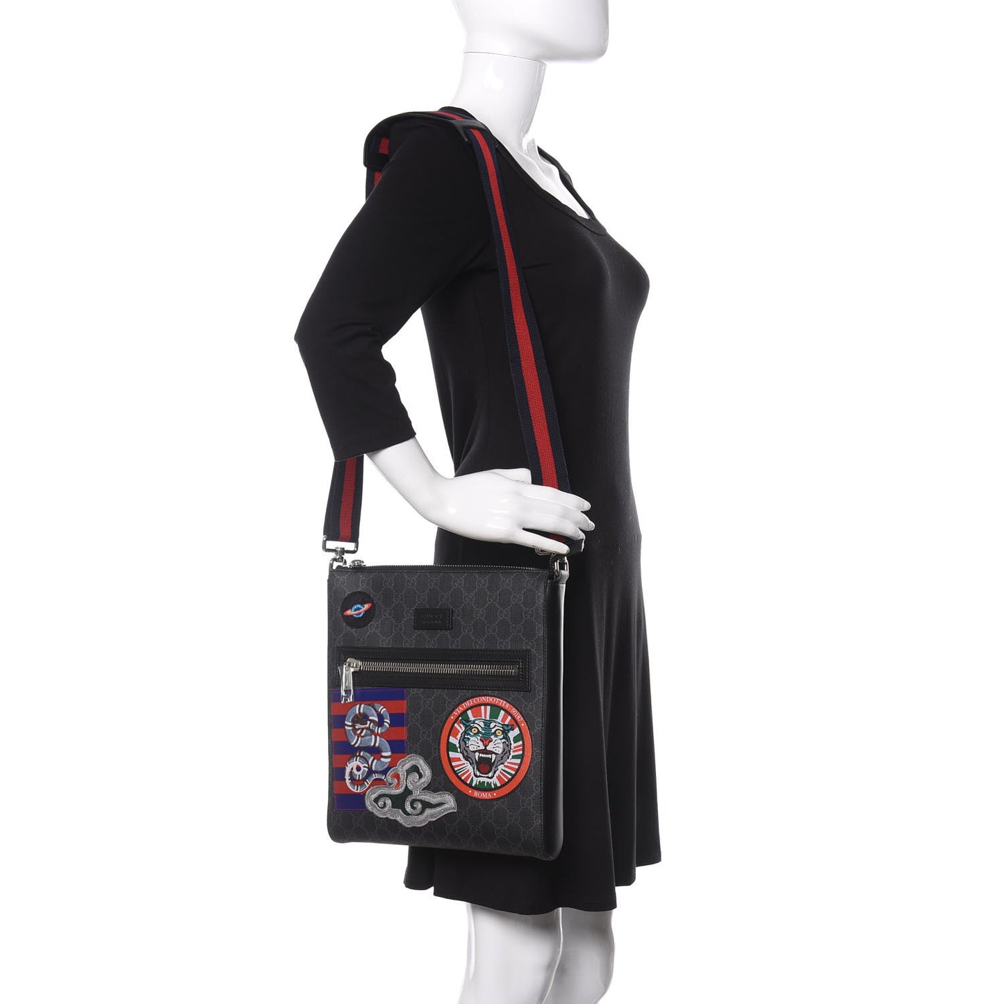 GG Supreme Monogram Night Courrier Flat Messenger Bag Black Multicolor