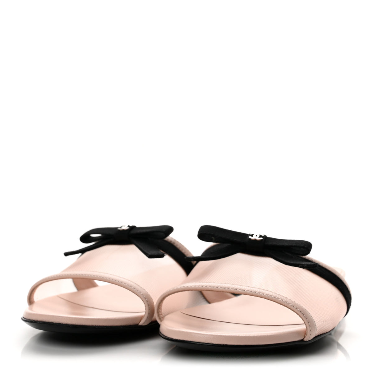 Mesh Lambskin CC Bow Mules 37.5 Pink
