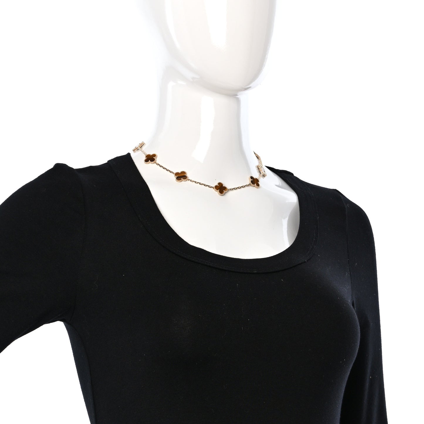 18K Yellow Gold Tiger Eye 10 Motifs Vintage Alhambra Necklace