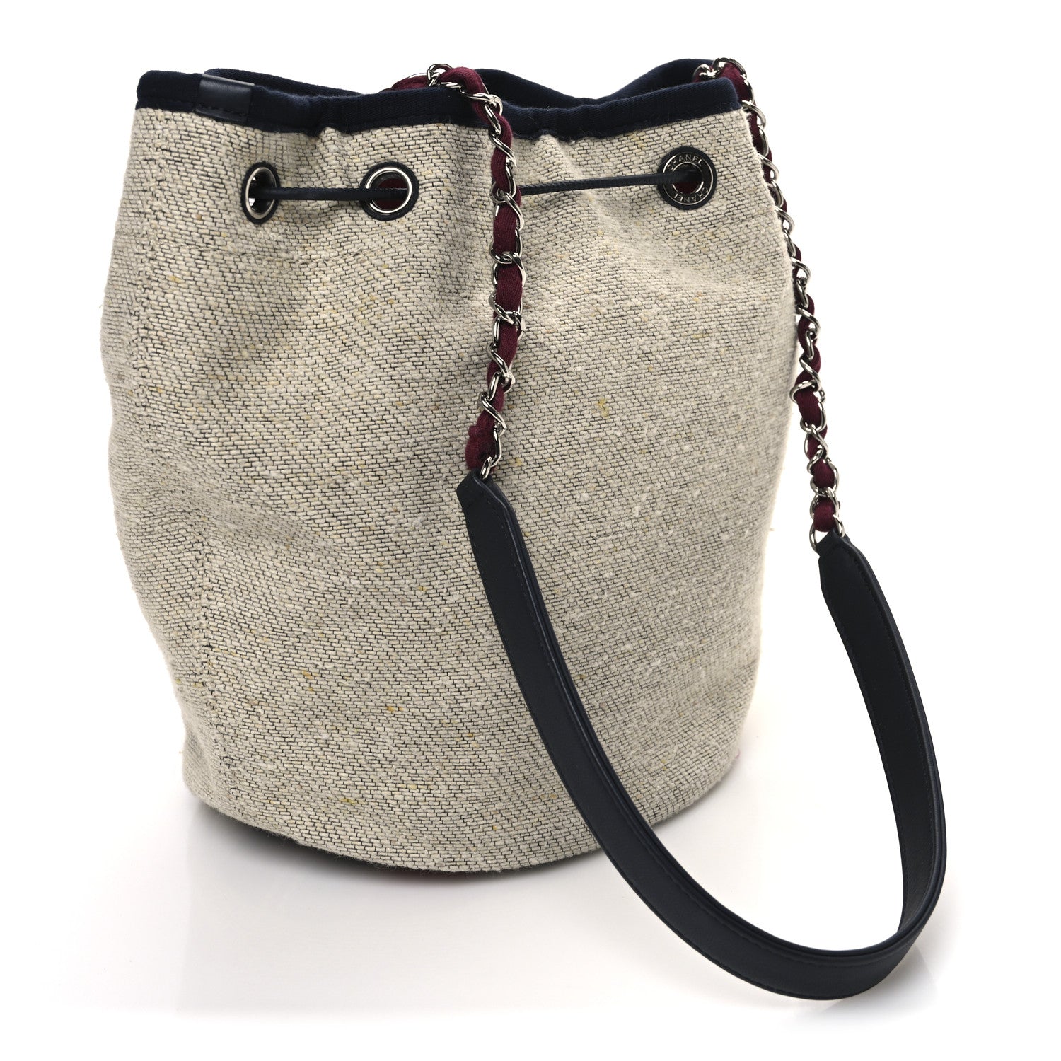Chanel Striped Canvas Deauville Drawstring Bag Beige 3 of 10