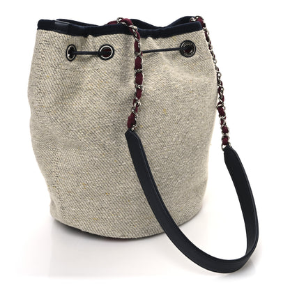 Chanel Striped Canvas Deauville Drawstring Bag Beige 3 of 10