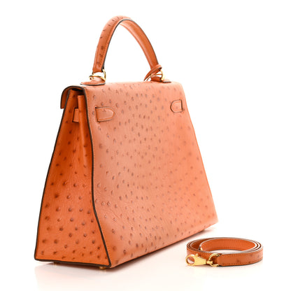 Hermes Ostrich Kelly Sellier 32 Orange 3 of 13
