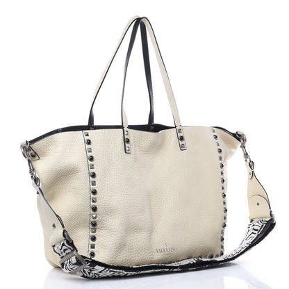 Valentino Garavani Stampa Alce Calfskin Medium Guitar Strap Rockstud Rolling Reversible Tote Black Ivory 5 of 14