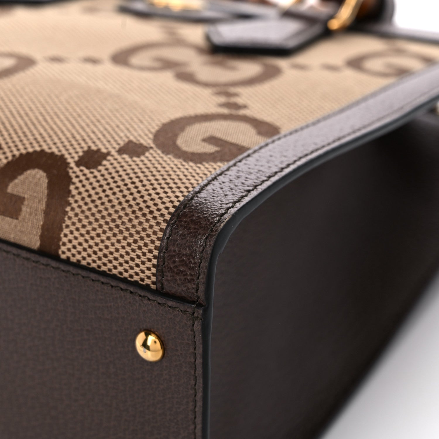 Gucci Monogram Jumbo GG Textured Dollar Calfskin Small Diana Tote Bag Camel Ebony New Acero 9 of 12