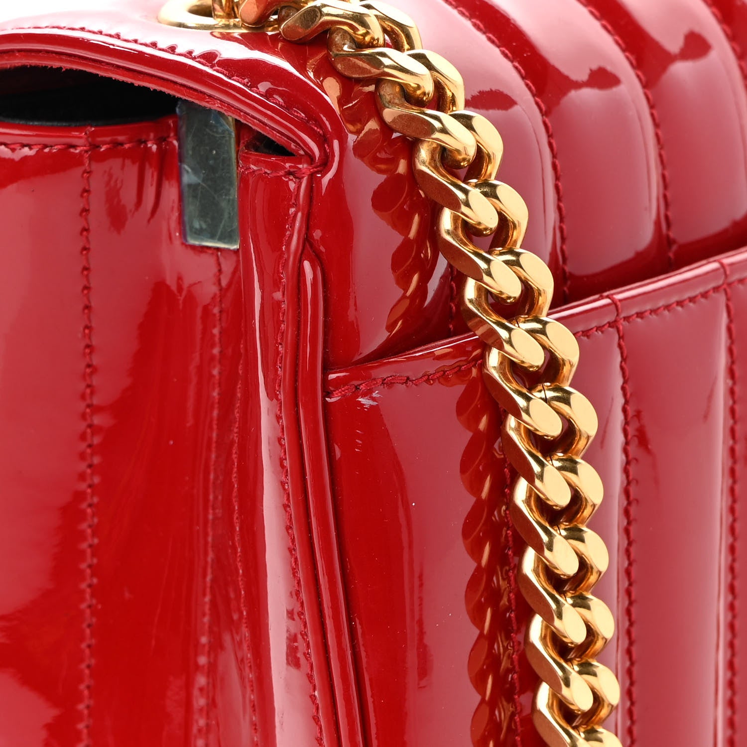 Saint Laurent Patent Matelasse Monogram Large Vicky Chain Bag Rouge Eros 16 of 17
